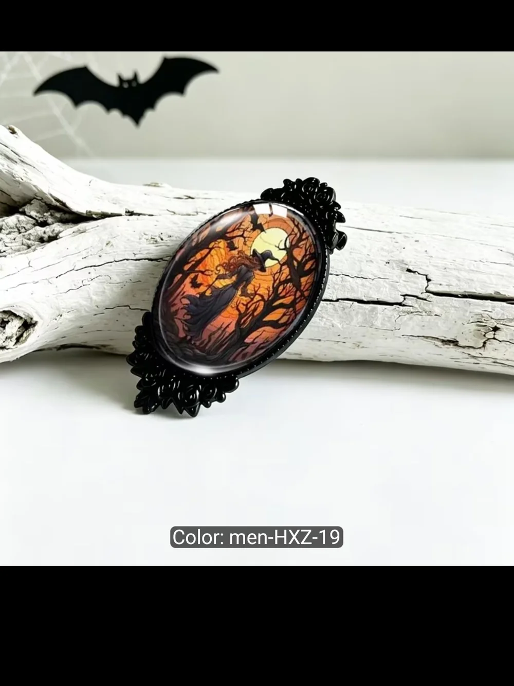 Halloween Witch Oval Wall Art in Black Frame - Orange and Black